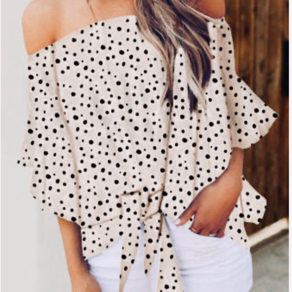 Boho Off Shoulder Tie Front Top - Picture 3 of 9